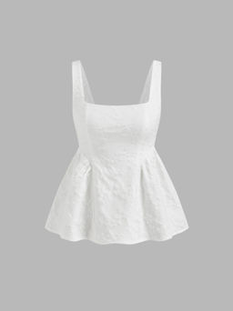 Cider - Jacquard Square Neck Floral Bowknot Ruffle Hem Top