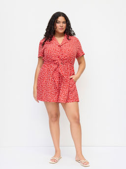 Cider - Polo Floral Button Elastic Waist Romper Curve & Plus