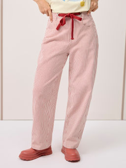Cider - Cotton-blend Mid Rise Striped Drawstring Barrel-leg Trousers