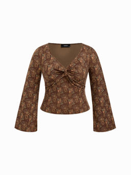 Cider - V-neck Floral Twist Long Sleeve Top Curve & Plus