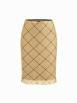 Cider - Mesh Plaid Mid Rise Bowknot Midi Skirt