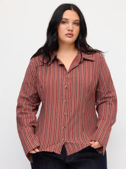 Cider - Collar Stripe Long Sleeve Shirt Curve & Plus