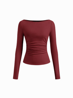 Cider - Cotton-blend Boat Neck Ruched Side Split Top