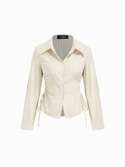 Cider - Cotton-blend Striped Collar Long Sleeve Drawstring Side Shirt
