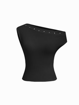Cider - Asymmetrical Neck Rivet Detail Top