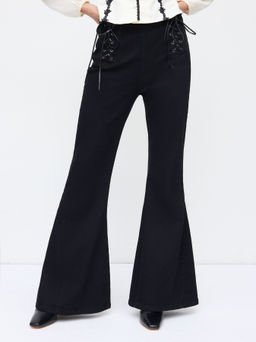 Cider - Stretch Denim High Rise Side Lace Up Flared Jeans