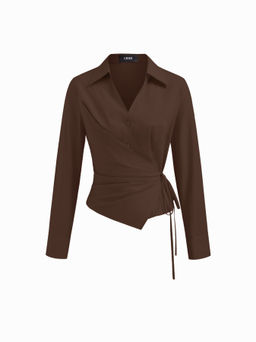 Cider - 100% Cotton Collar V-neck Long Sleeve Wrap Tie Side Shirt