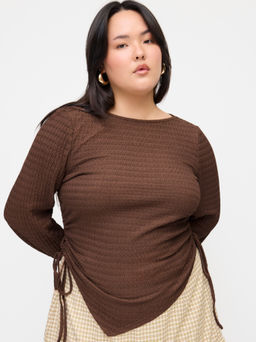 Cider - Boat Neck Ruched Drawstring Bell Sleeve Top Curve & Plus