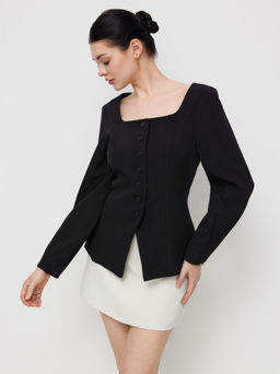 Cider - Square Neck Long Sleeve Split Front Button Blazer