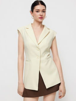 Cider - Notch Collar Button Split Belted Blazer Vest