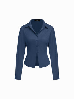 Cider - Cotton-blend Collar Long Sleeve Shirt