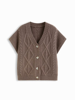 Cider - Cable Knit V-neck Short Sleeve Button Vest