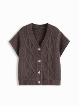 Cider - Cable Knit V-neck Short Sleeve Button Vest