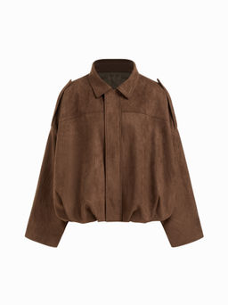 Cider - Suede Collar Long Sleeve Zip Through Oversized Jacket