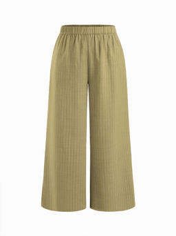 Cider - Mid Rise Texture Elastic Waist Straight Leg Trousers Curve & Plus