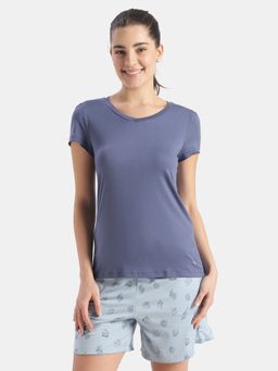 Jockey - RX12 Women Micro Modal Cotton Relaxed Fit Solid V-Neck T-Shirt-Blue Indigo
