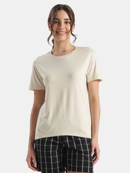 Jockey - RX98 Women Viscose Elastane Stretch Relaxed Fit Drop Shoulder T-Shirt-Almond Milk