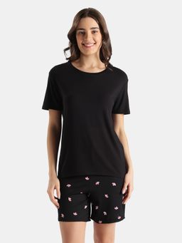 Jockey - RX98 Women Viscose Elastane Stretch Relaxed Fit Drop Shoulder T-Shirt-Black
