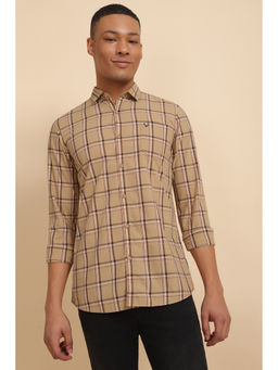 Allen Solly - Men Beige Custom Fit Check Full Sleeves Casual Shirts