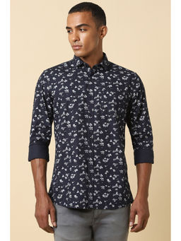 Allen Solly - Men Navy Blue Custom Fit Print Full Sleeves Casual Shirts