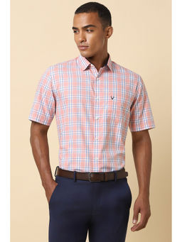 Allen Solly - Men Pink Slim Fit Check Half Sleeves Formal Shirt