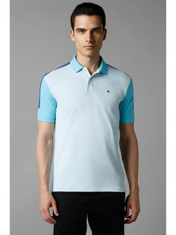 Louis Philippe - Men Blue Colorblock Polo Neck T-Shirt