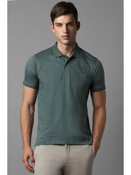 Louis Philippe - Men Green Print Polo Neck T-Shirt
