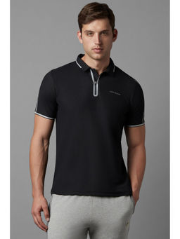 Louis Philippe - Men Black Solid Polo Neck T-Shirt