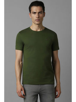 Louis Philippe - Men Green Solid Round Neck T-Shirt