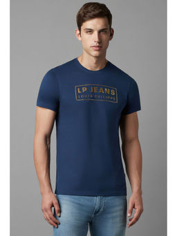 Louis Philippe - Men Blue Print Round Neck T-Shirt