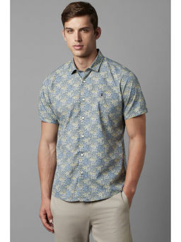 Louis Philippe - Men Blue Slim Fit Print Half Sleeves Casual Shirt