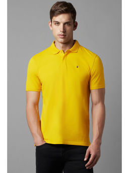 Louis Philippe - Men Yellow Solid Polo Neck T-Shirt