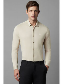 Louis Philippe - Men Beige Smart Fit Solid Full Sleeves Casual Shirt