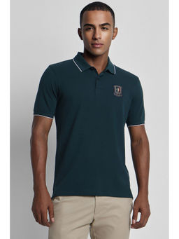 Peter England - Men Green Solid Neck Polo T-Shirts