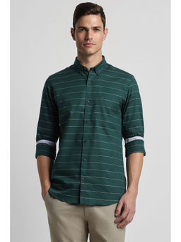 Peter England - Men Green Slim Fit Stripe Full Sleeves Casual Shirt