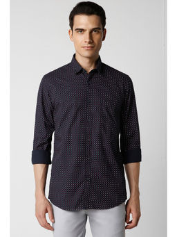 Peter England - Men Navy Blue Slim Fit Print Full Sleeves Casual Shirt
