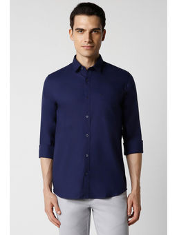 Peter England - Men Navy Blue Slim Fit Solid Full Sleeves Casual Shirt