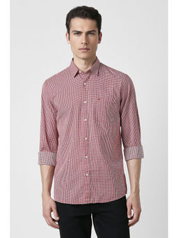 Peter England - Men Red Slim Fit Check Full Sleeves Casual Shirt