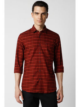 Peter England - Men Red Slim Fit Check Full Sleeves Casual Shirt