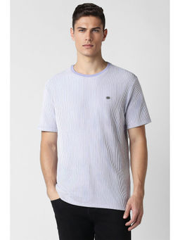 Peter England - Men Purple Stripe Round Neck T-Shirts