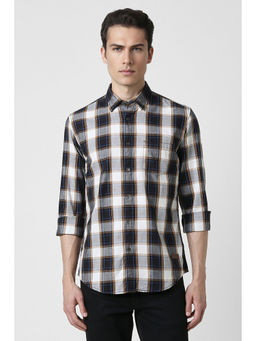 Peter England - Men Black Slim Fit Check Full Sleeves Casual Shirt