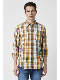 Peter England - Men Yellow Slim Fit Check Full Sleeves Casual Shirt