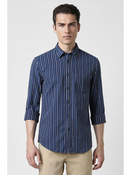 Peter England - Men Blue Slim Fit Stripe Full Sleeves Casual Shirt