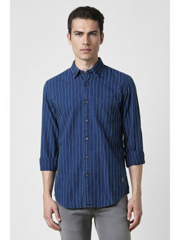 Peter England - Men Blue Slim Fit Stripe Full Sleeves Casual Shirt
