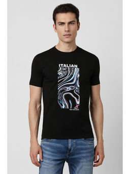 Van Heusen - Men Black Print Round Neck T-Shirt