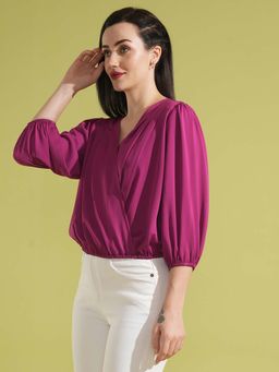 Globus - Women Magenta Pleated Detail Workwear Wrap Top