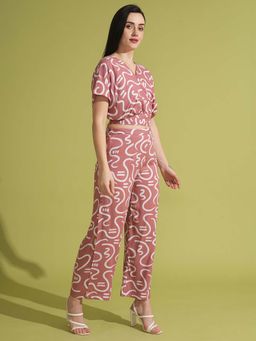 Globus - Women Pink Abstract Print Straight Length Top and Trousers (Set of 2)