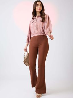 Globus - Women's Coffee Stretchable Mid-Rise Workwear Bootcut Trousers