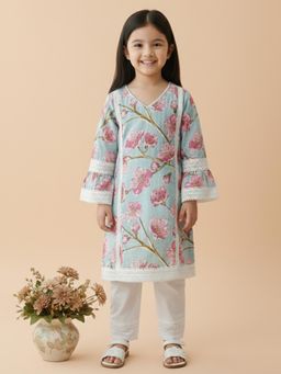 LITTLE GINNIE - Blue Floral Kurta and Pant