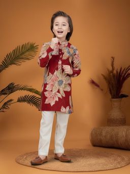 Mini Stitch - Maroon Floral Kurta and Pant